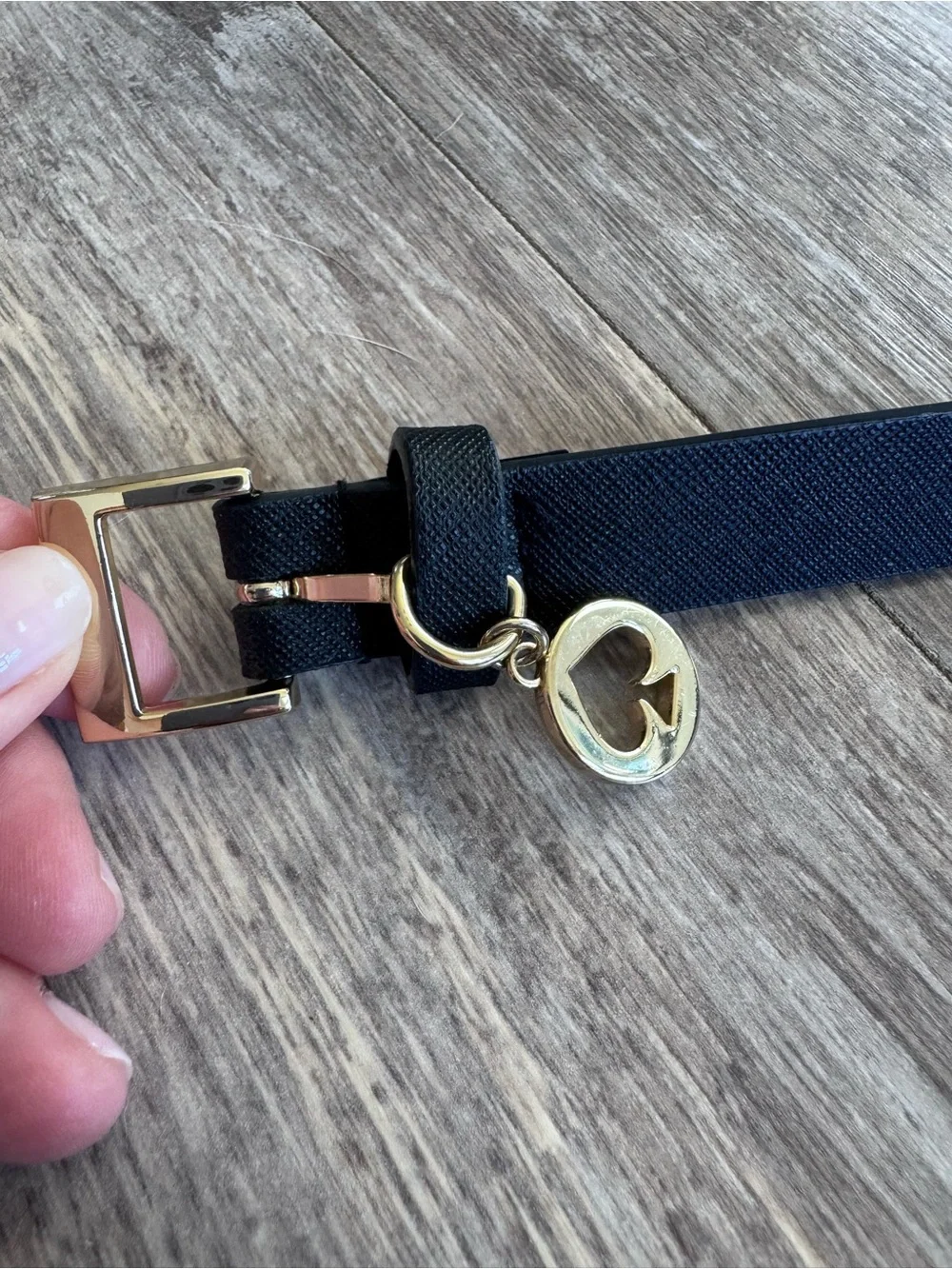 Kate Spade Slim Genuine Leather Spade Charm Belt with Gold Accent - Size: Medium